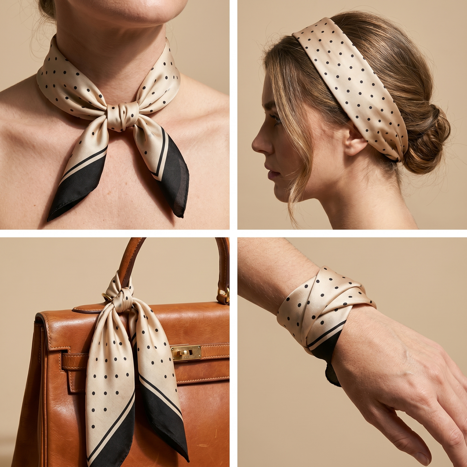 Bracksley beige geometric satin scarf for women, 27 inch square — view 3