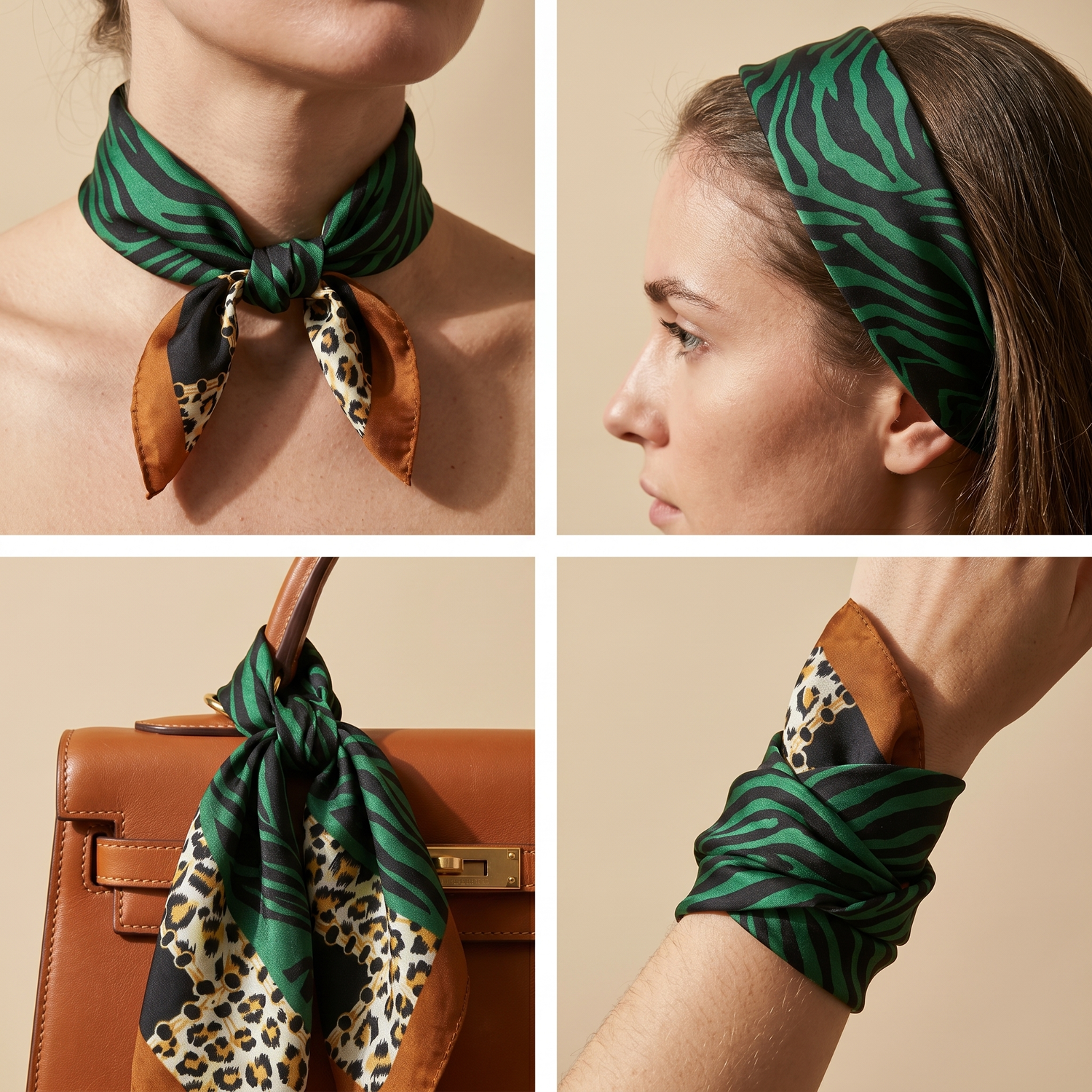 Bracksley multicolor animal satin scarf for women, 27 inch square — view 3
