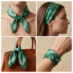 Bracksley green paisley satin scarf for women, 27 inch square — view 3