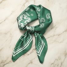 Emerald & Ivory Paisley Satin Scarf — Ornate Paisley Medallions