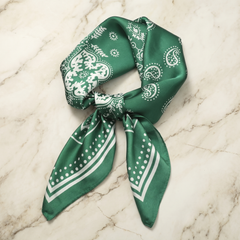 Bracksley green paisley satin scarf for women, 27 inch square — view 1