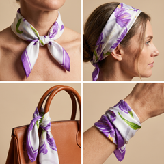 Bracksley purple floral satin scarf for women, 27 inch square — view 3