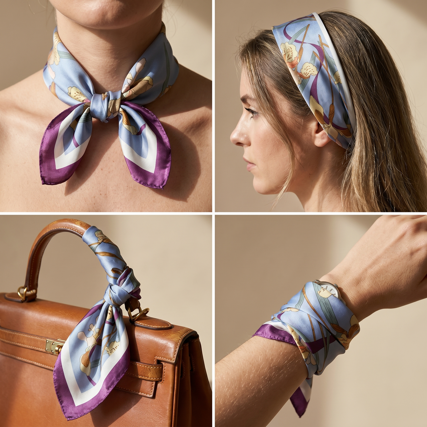 Bracksley multicolor floral satin scarf for women, 27 inch square — view 3