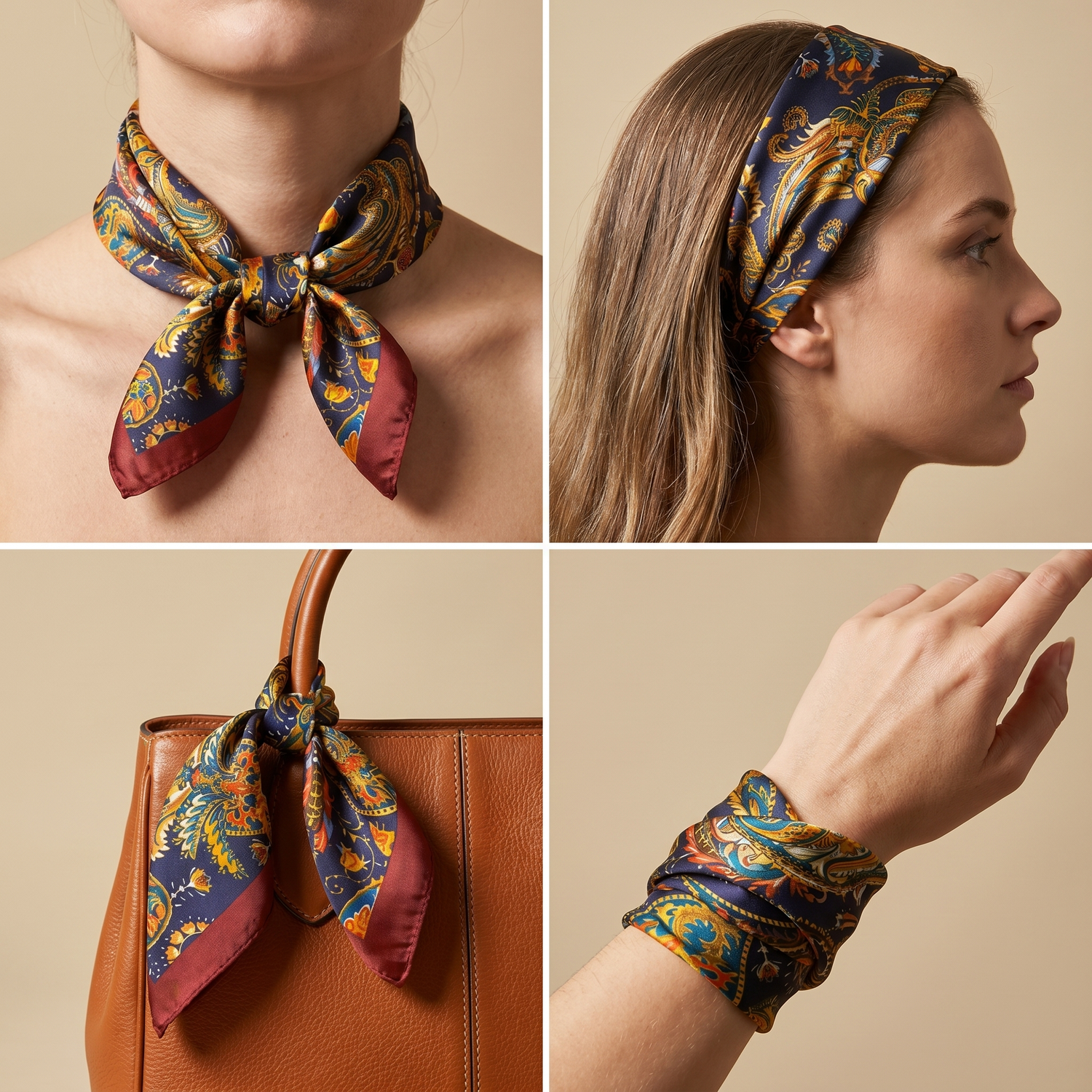 Bracksley multicolor paisley satin scarf for women, 27 inch square — view 3