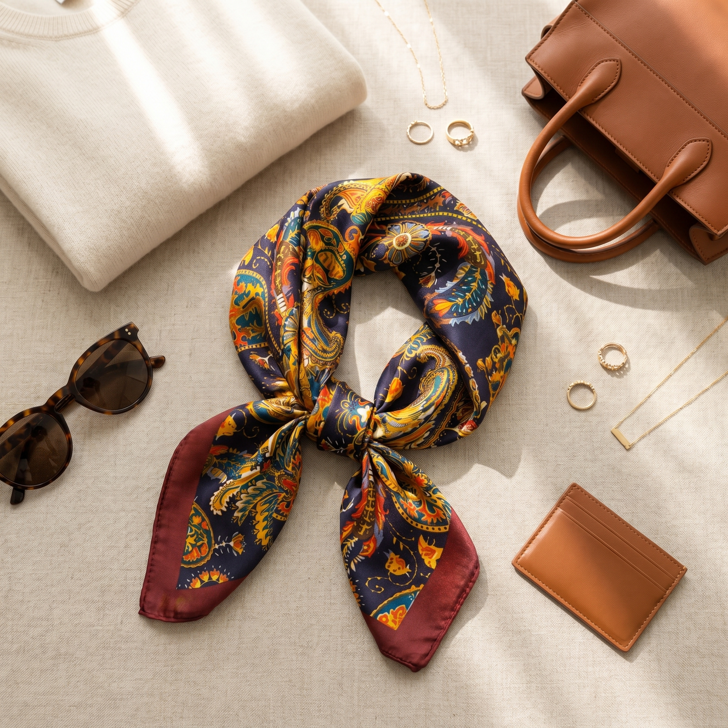 Bracksley multicolor paisley satin scarf for women, 27 inch square — view 2