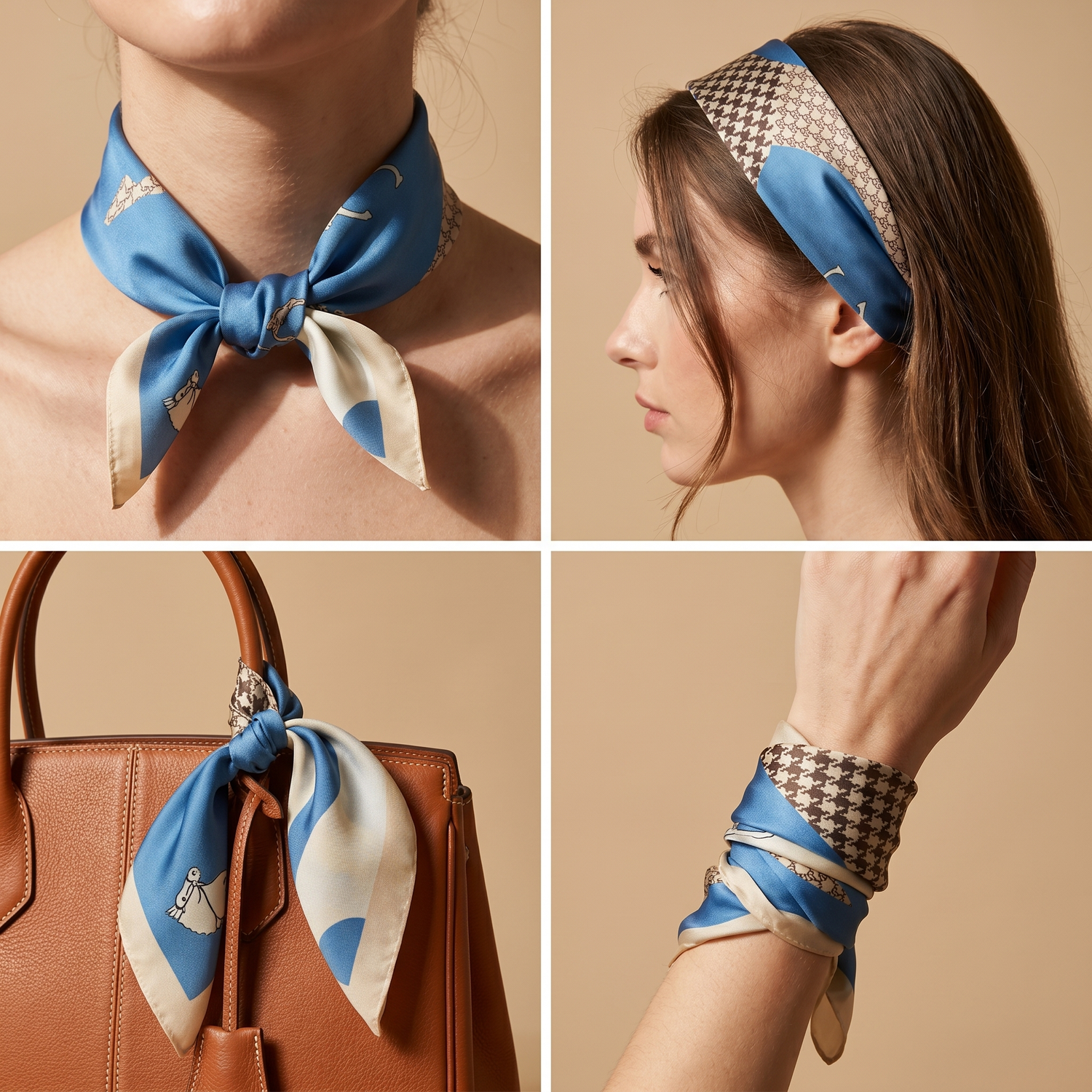 Bracksley blue klassisch satin scarf for women, 27 inch square — view 3