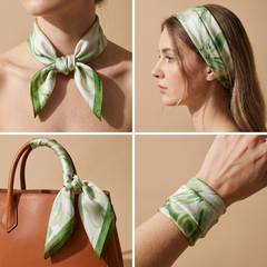 Bracksley green floral satin scarf for women, 27 inch square — view 3
