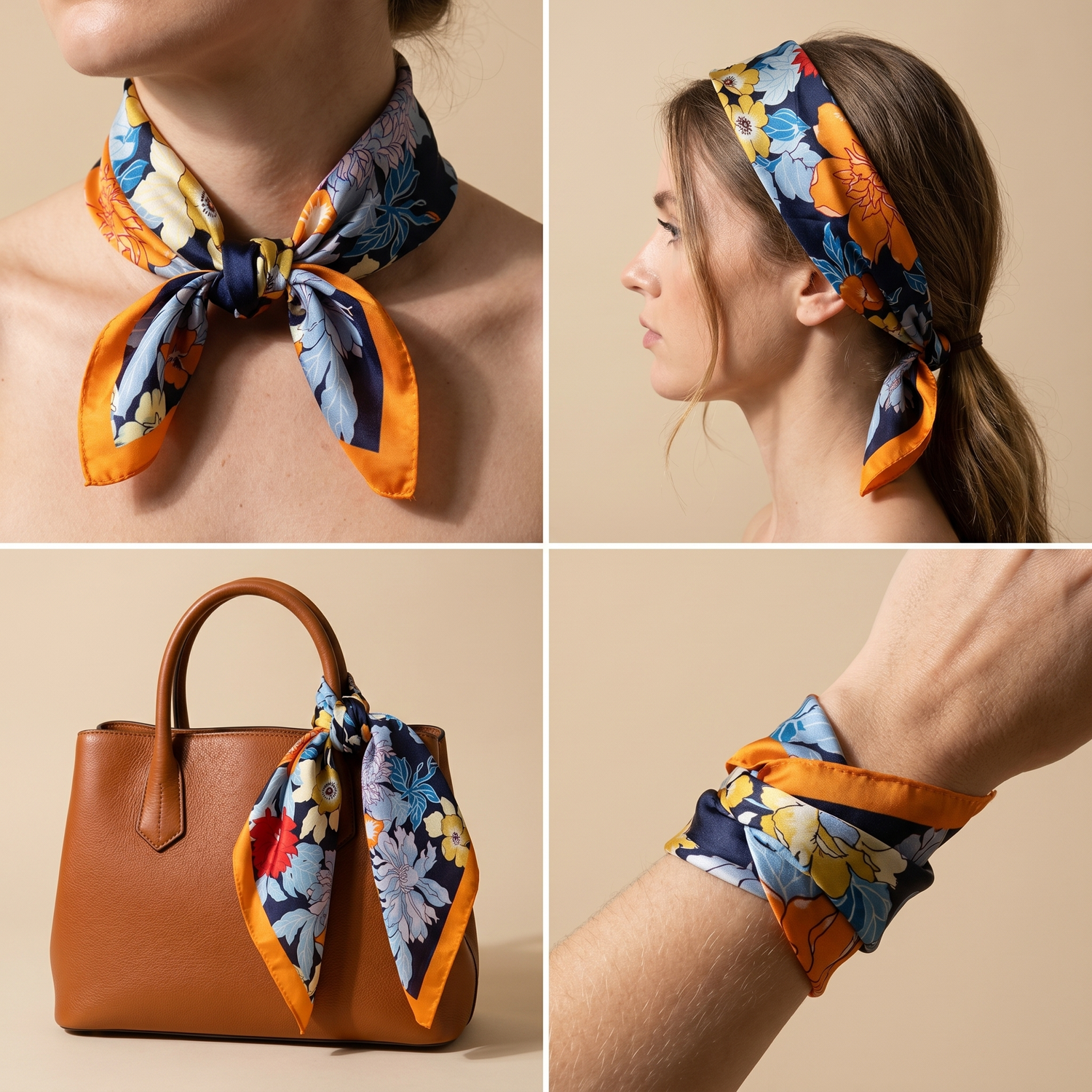 Bracksley multicolor floral satin scarf for women, 27 inch square — view 3