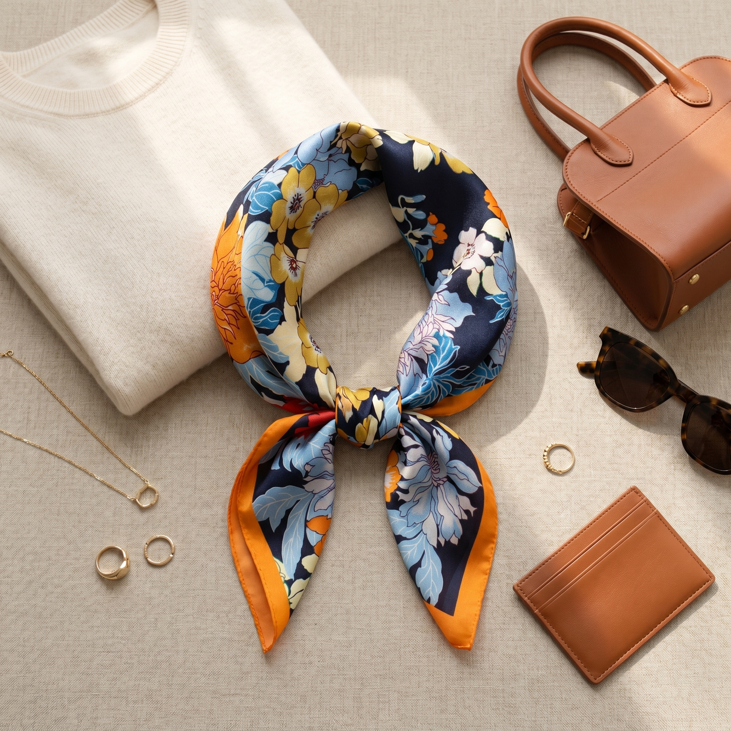 Bracksley multicolor floral satin scarf for women, 27 inch square — view 2