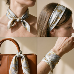 Bracksley gold floral satin scarf for women, 27 inch square — view 3