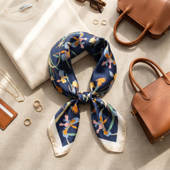Bracksley blue floral satin scarf for women, 27 inch square — view 2