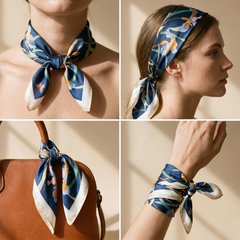 Bracksley blue floral satin scarf for women, 27 inch square — view 3
