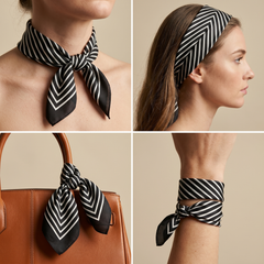 Bracksley black geometric satin scarf for women, 27 inch square — view 3