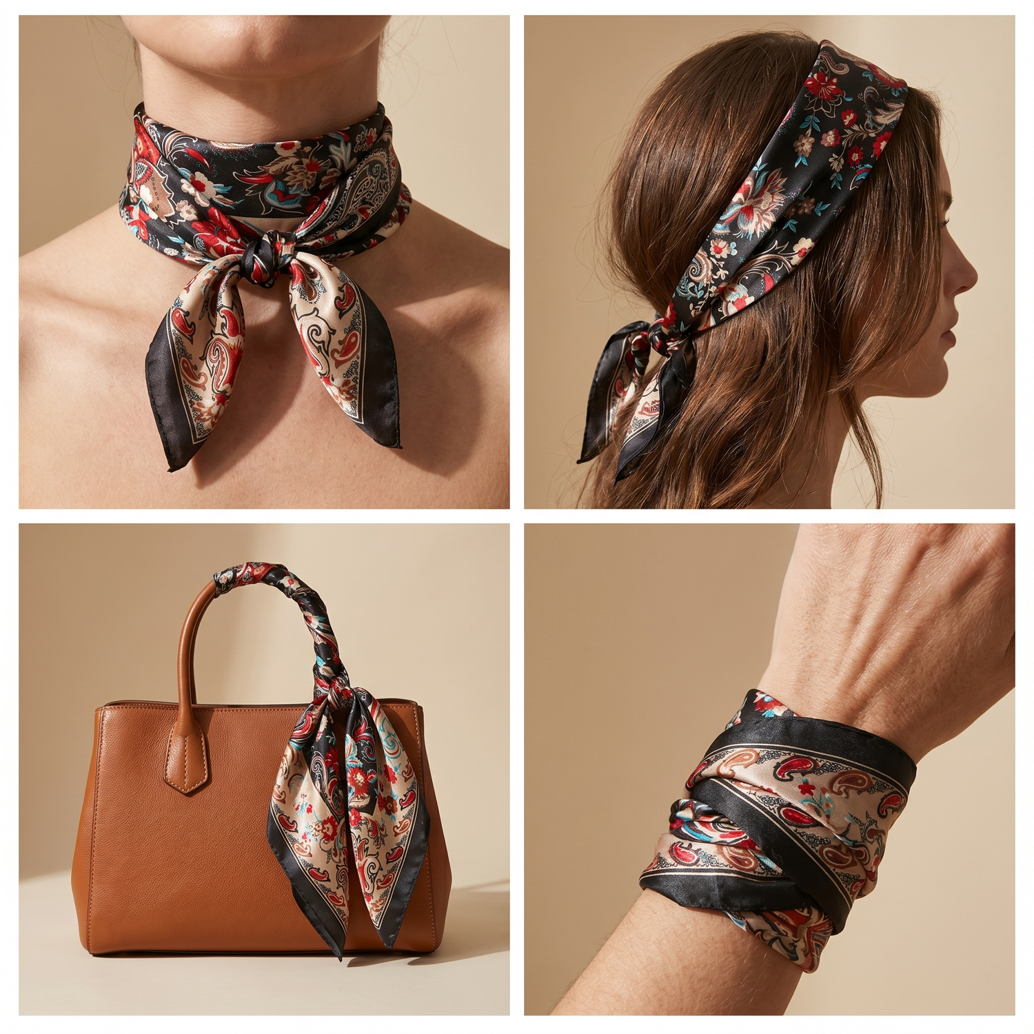 Bracksley multicolor floral satin scarf for women, 27 inch square — view 3