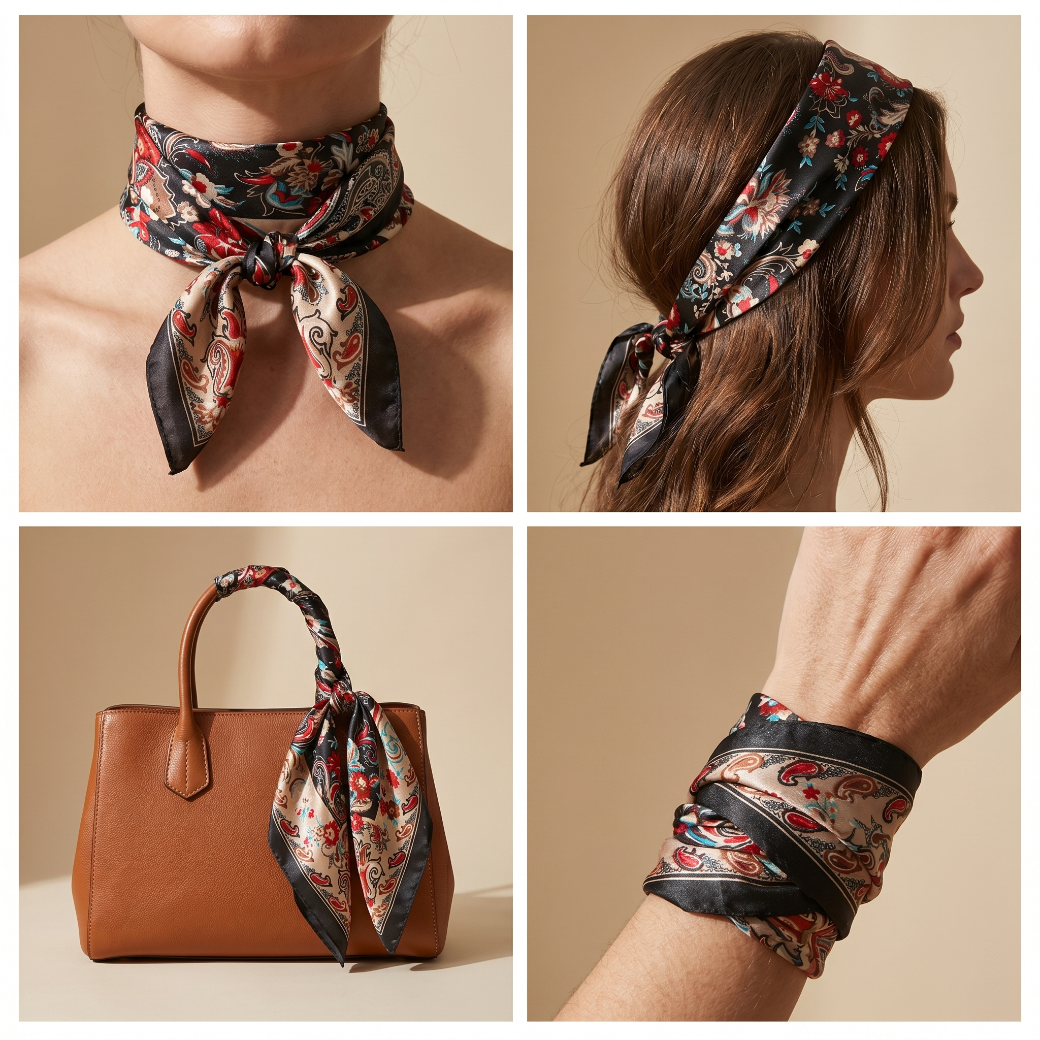 Bracksley multicolor floral satin scarf for women, 27 inch square — view 3
