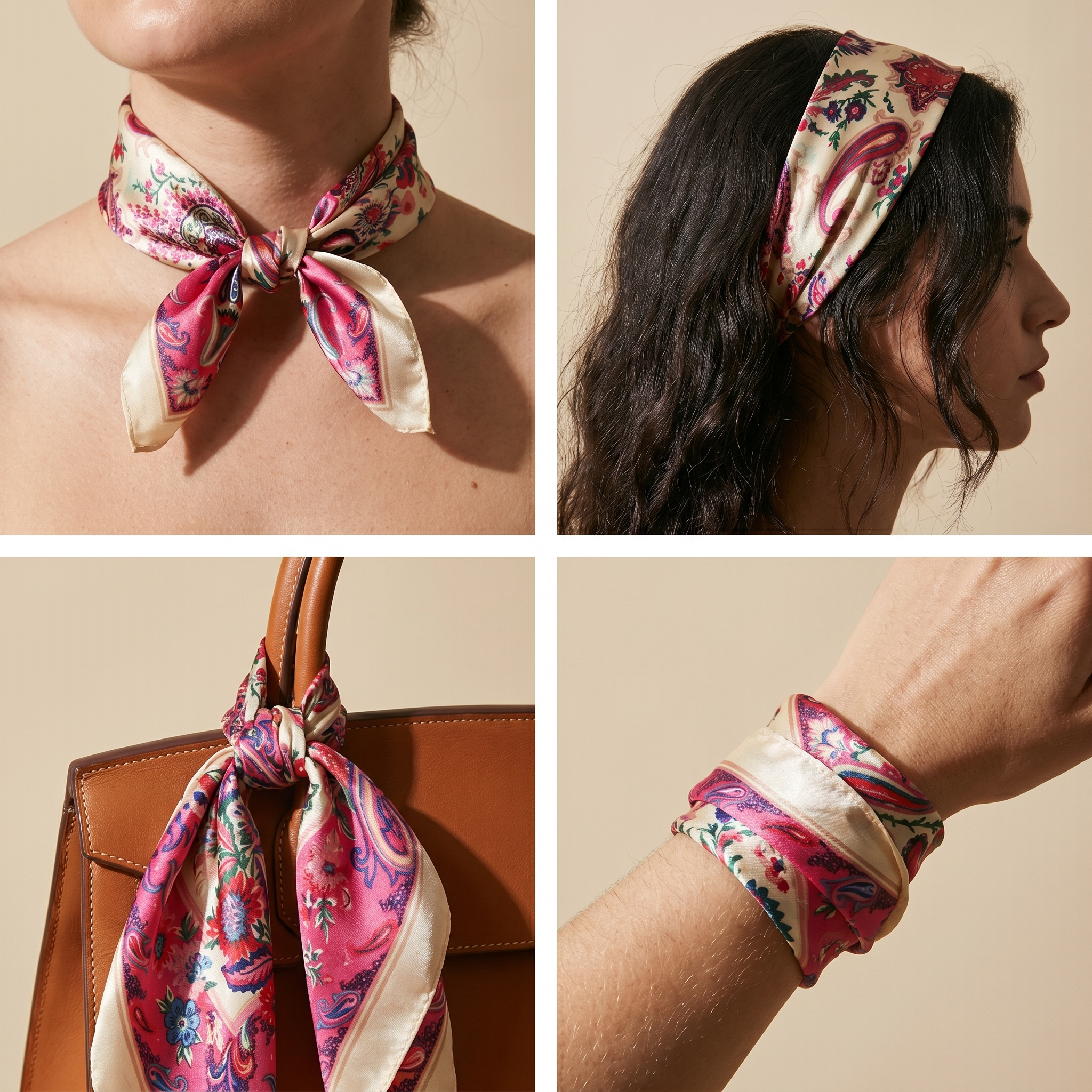 Bracksley multicolor floral satin scarf for women, 27 inch square — view 3