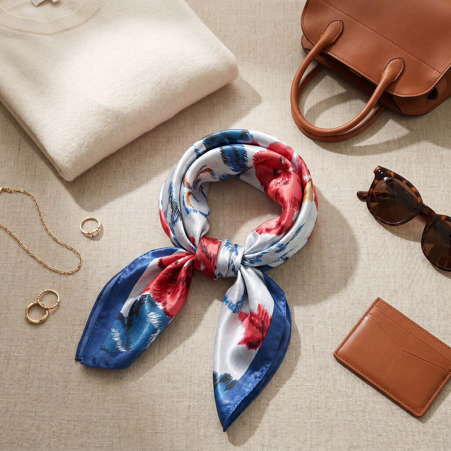 Bracksley multicolor floral satin scarf for women, 27 inch square — view 2
