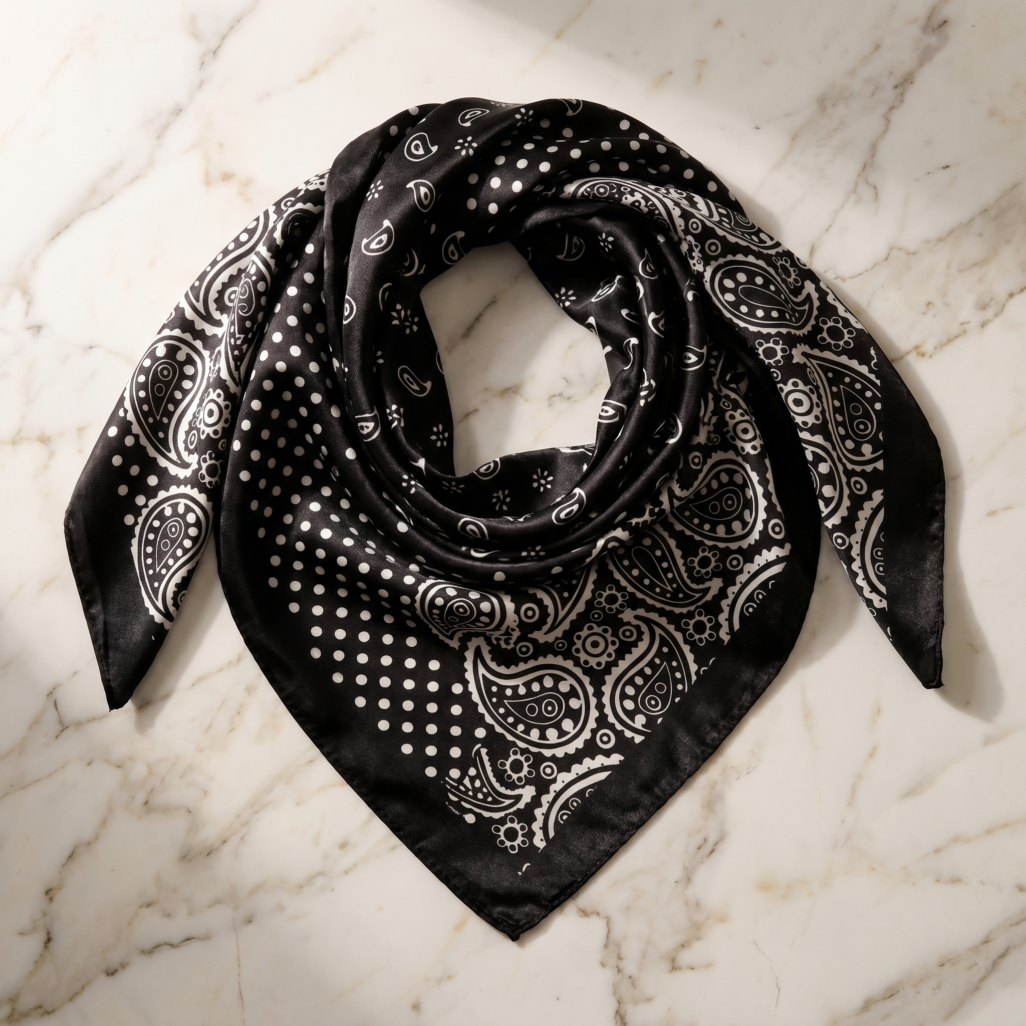 Bracksley black paisley satin scarf for women, 27 inch square — view 1