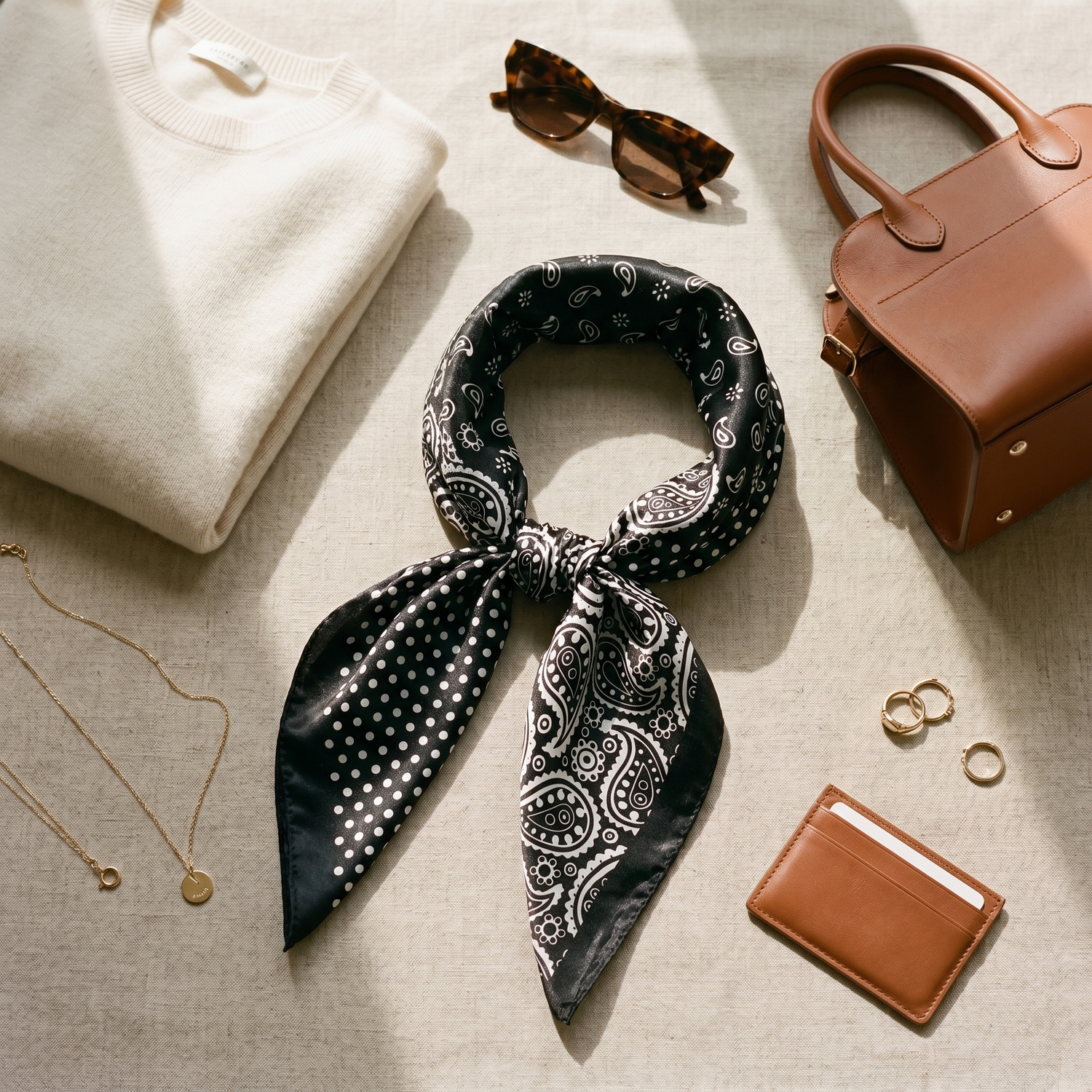 Bracksley black paisley satin scarf for women, 27 inch square — view 2