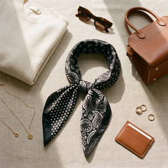 Bracksley black paisley satin scarf for women, 27 inch square — view 2
