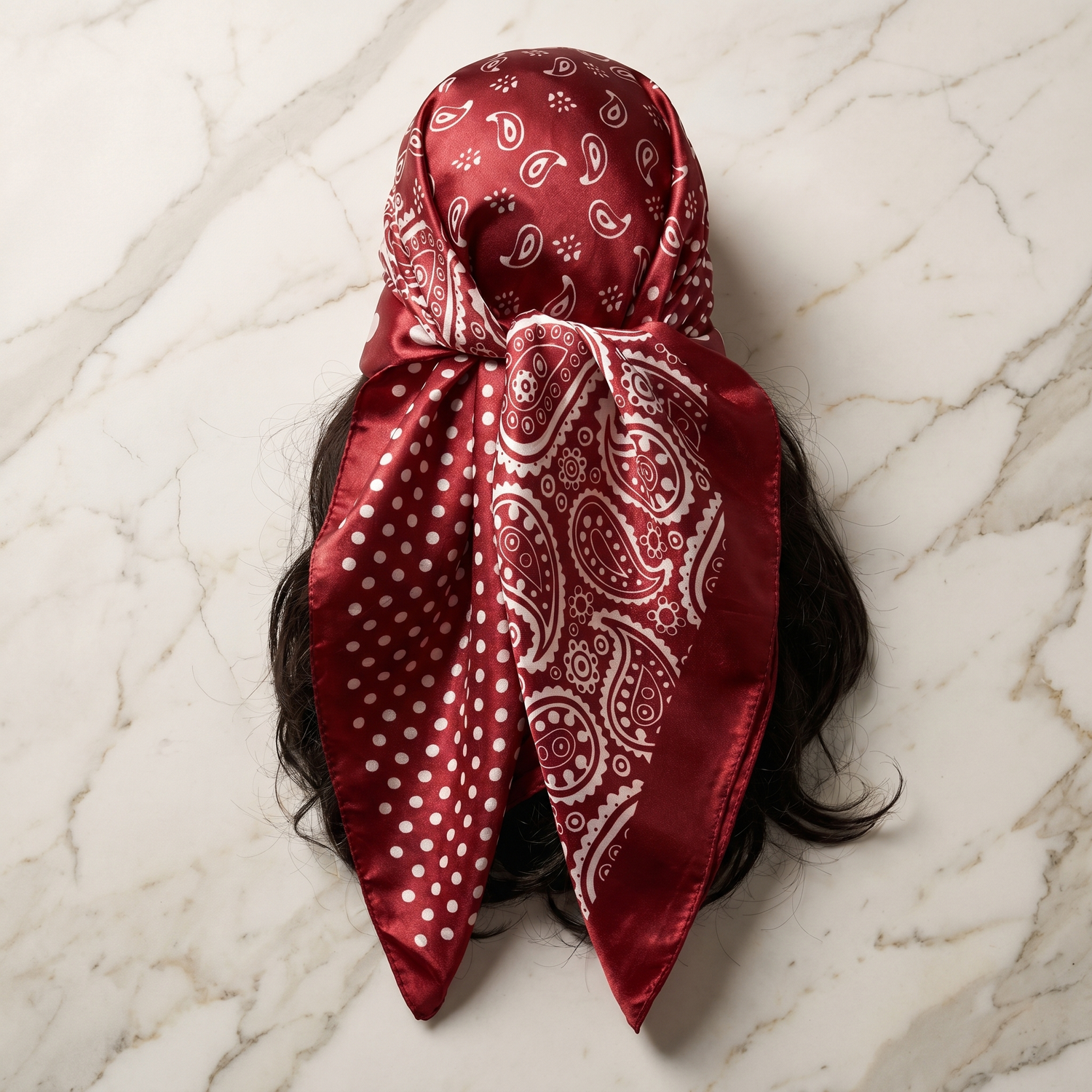 Bracksley red paisley satin scarf for women, 27 inch square — view 1