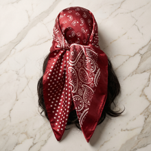 Burgundy & Ivory Paisley Satin Scarf — Bandana Paisley