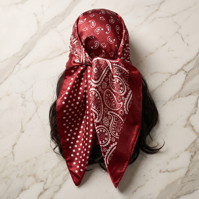 Burgundy & Ivory Paisley Satin Scarf — Bandana Paisley