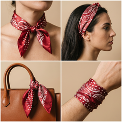 Bracksley red paisley satin scarf for women, 27 inch square — view 3