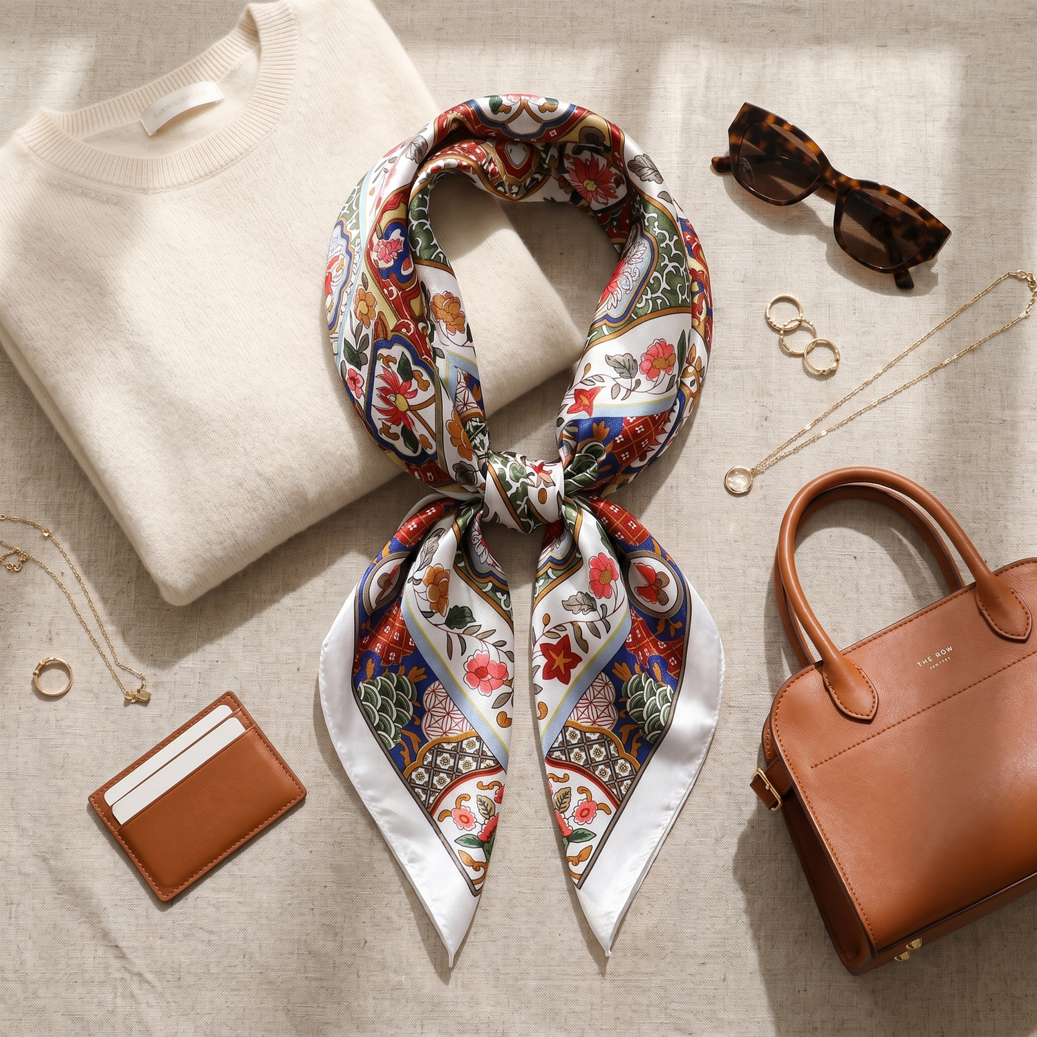 Bracksley multicolor floral satin scarf for women, 27 inch square — view 2