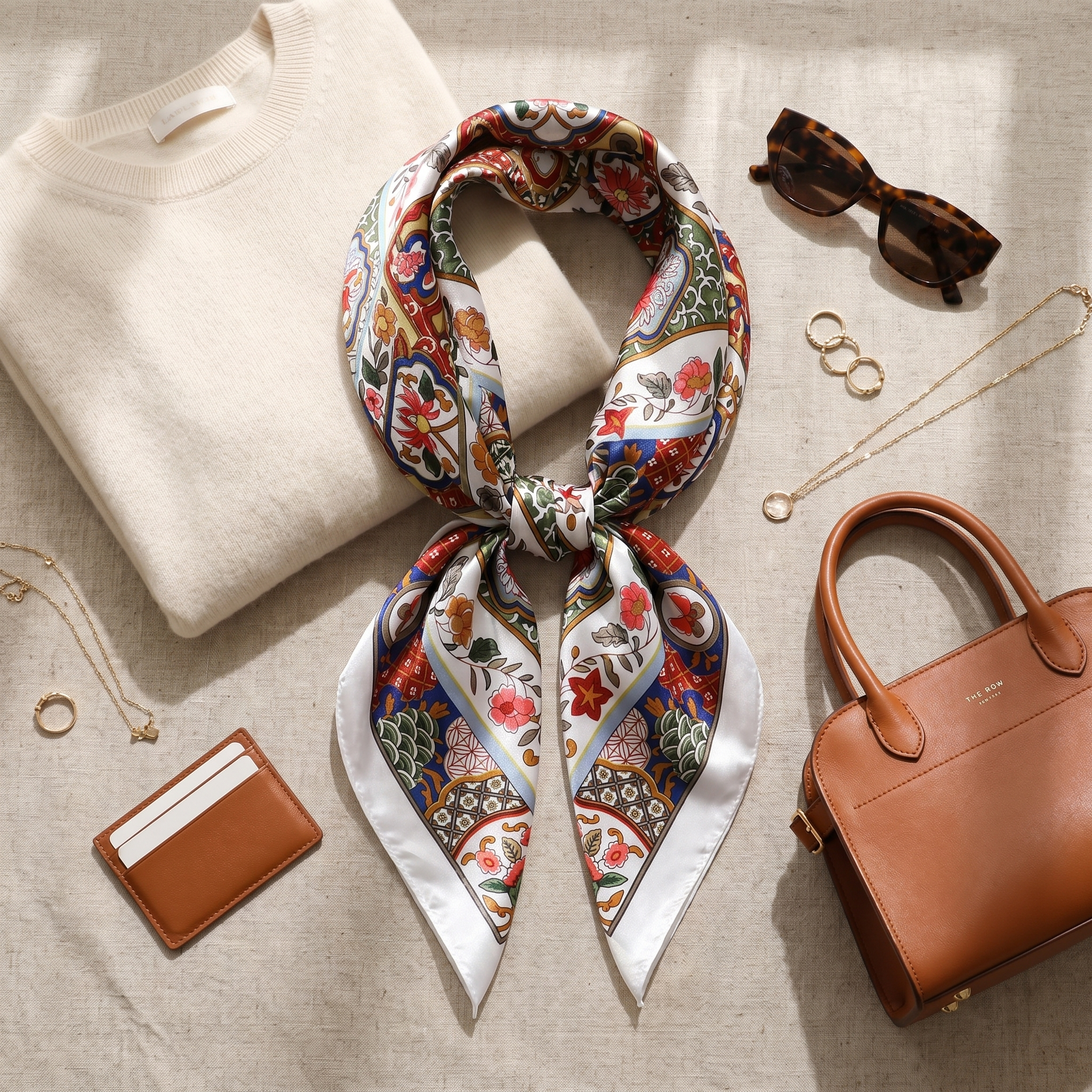 Bracksley multicolor floral satin scarf for women, 27 inch square — view 2