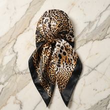 Black & Gold Animal Satin Scarf — Leopard Spots (Luxury)