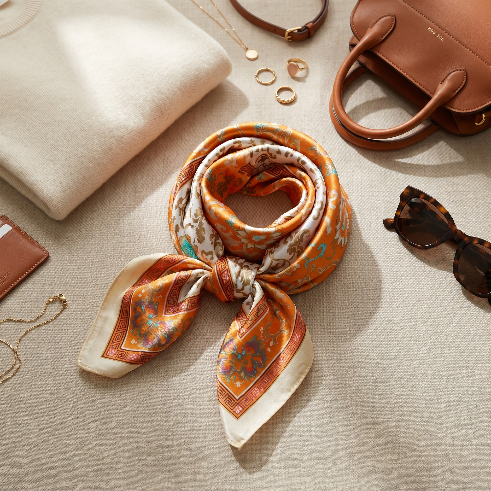 Bracksley orange paisley satin scarf for women, 27 inch square — view 2