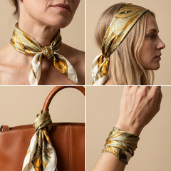 Bracksley gold paisley satin scarf for women, 27 inch square — view 3