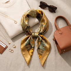 Bracksley gold paisley satin scarf for women, 27 inch square — view 2