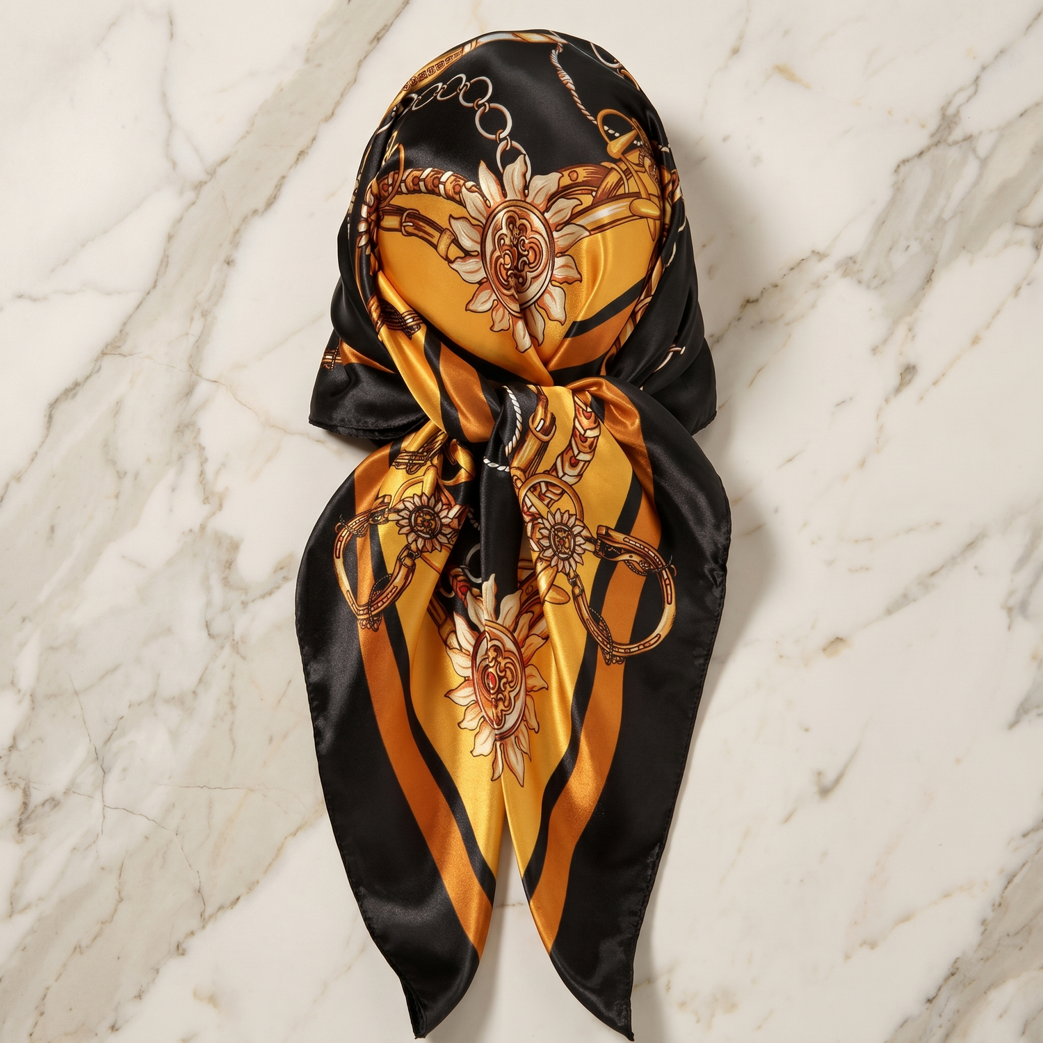 Bracksley gold floral satin scarf for women, 27 inch square — view 1
