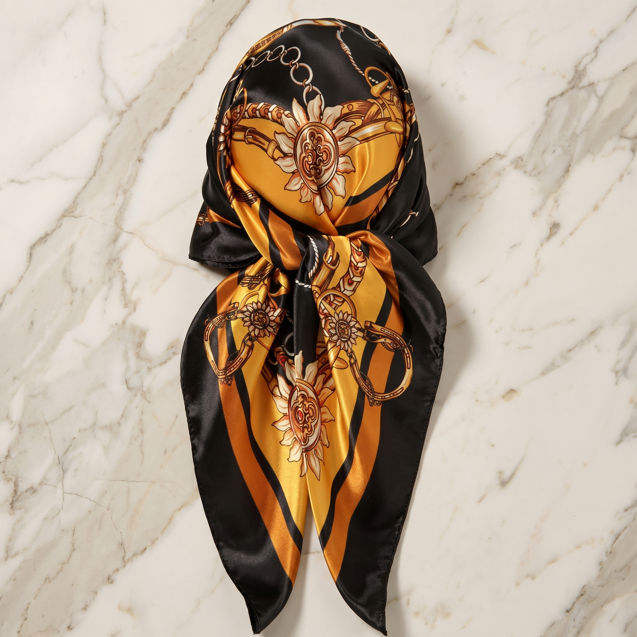 Bracksley gold floral satin scarf for women, 27 inch square — view 1
