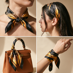 Bracksley gold floral satin scarf for women, 27 inch square — view 3