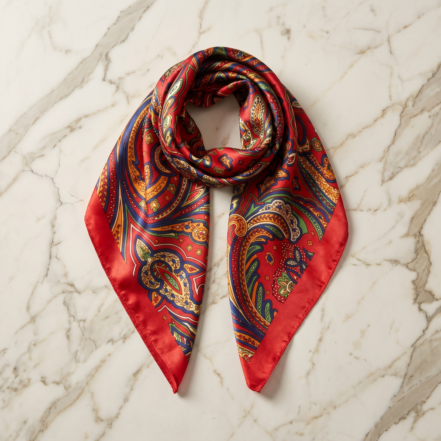 Bracksley red paisley satin scarf for women, 27 inch square — view 1