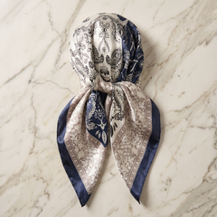 Bracksley blue paisley satin scarf for women, 27 inch square — view 1