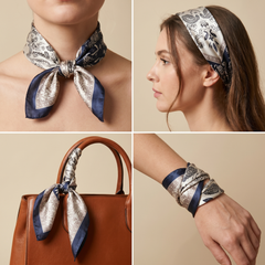 Bracksley blue paisley satin scarf for women, 27 inch square — view 3