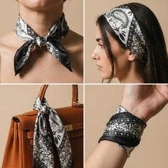 Bracksley black paisley satin scarf for women, 27 inch square — view 3