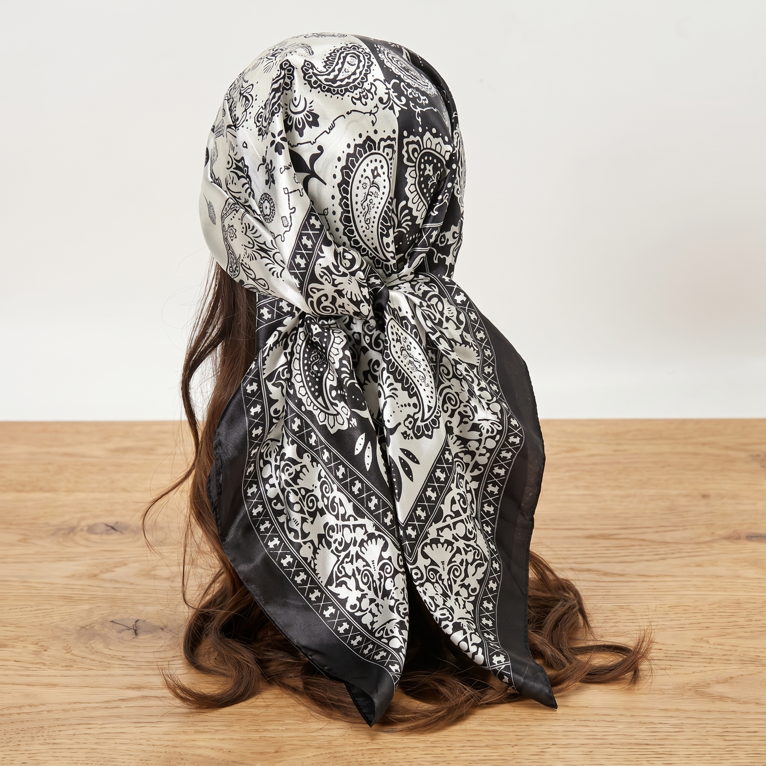 Bracksley black paisley satin scarf for women, 27 inch square — view 1