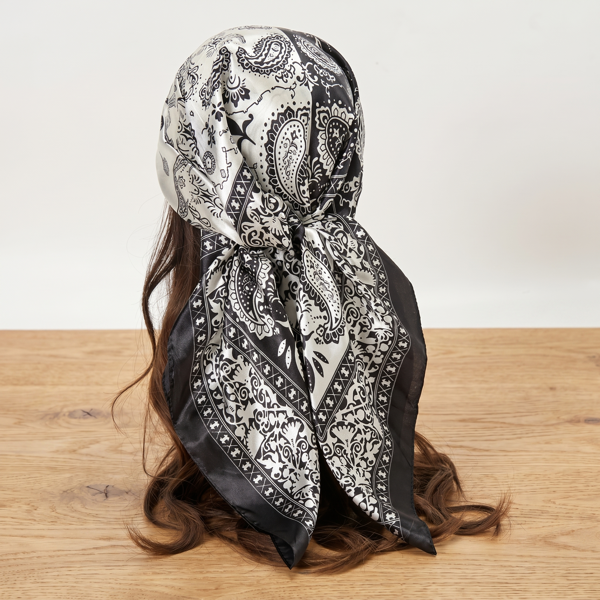 Bracksley black paisley satin scarf for women, 27 inch square — view 1