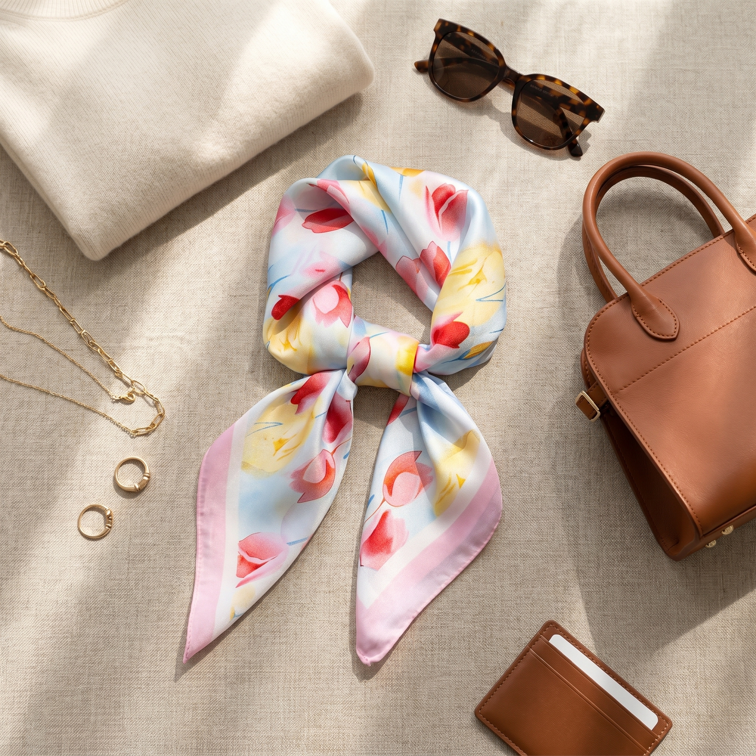 Bracksley multicolor floral satin scarf for women, 27 inch square — view 2