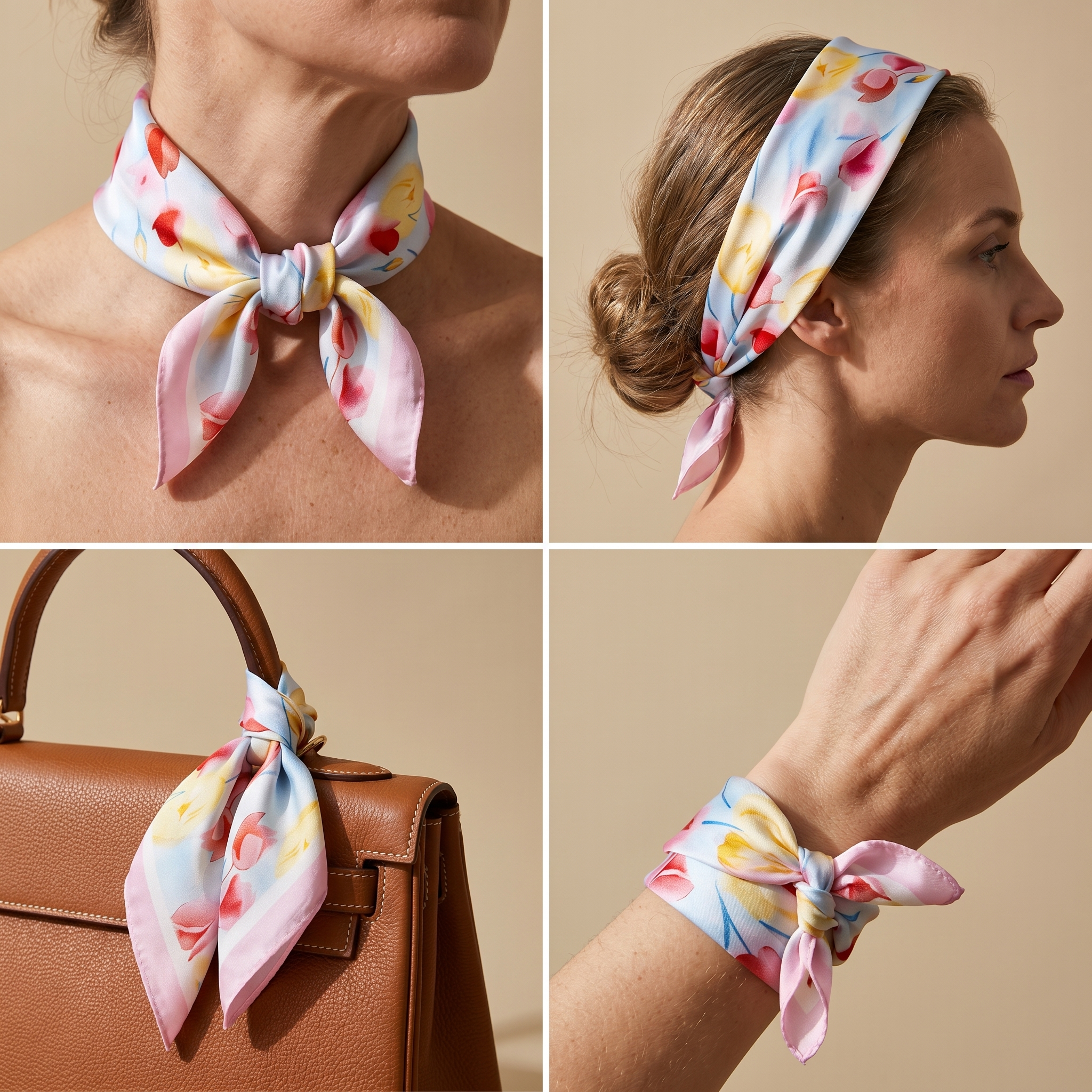 Bracksley multicolor floral satin scarf for women, 27 inch square — view 3