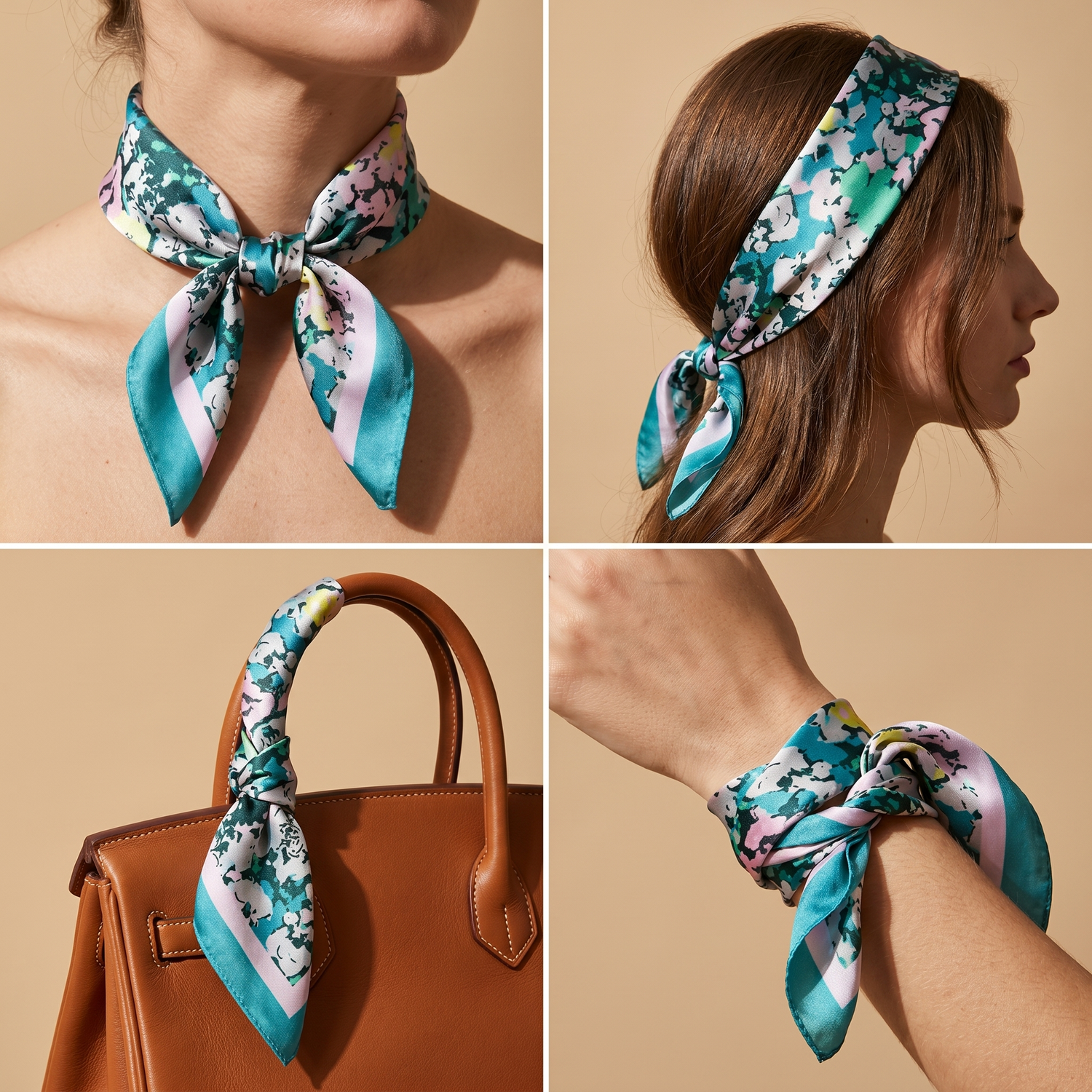 Bracksley multicolor floral satin scarf for women, 27 inch square — view 3