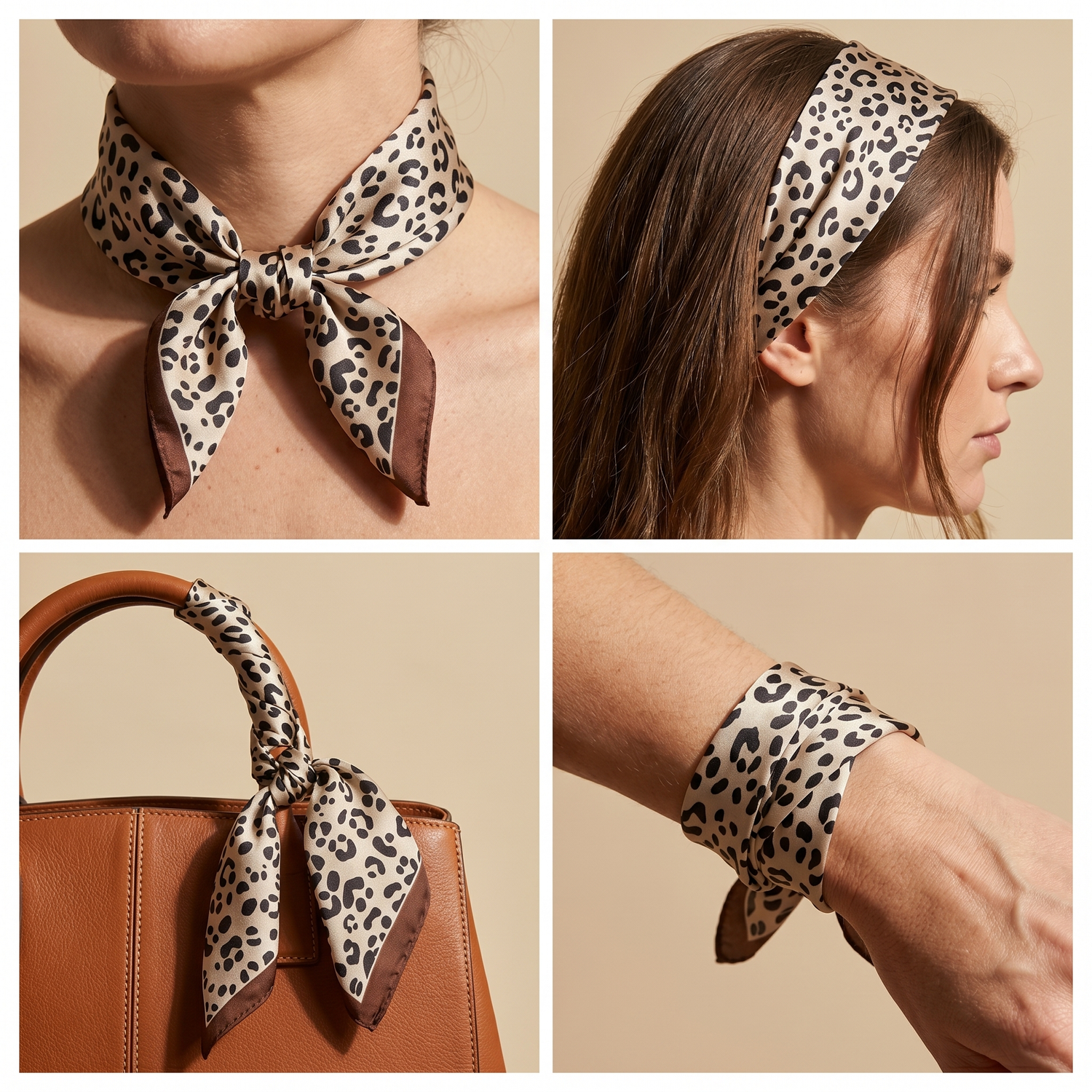 Bracksley beige animal satin scarf for women, 27 inch square — view 3
