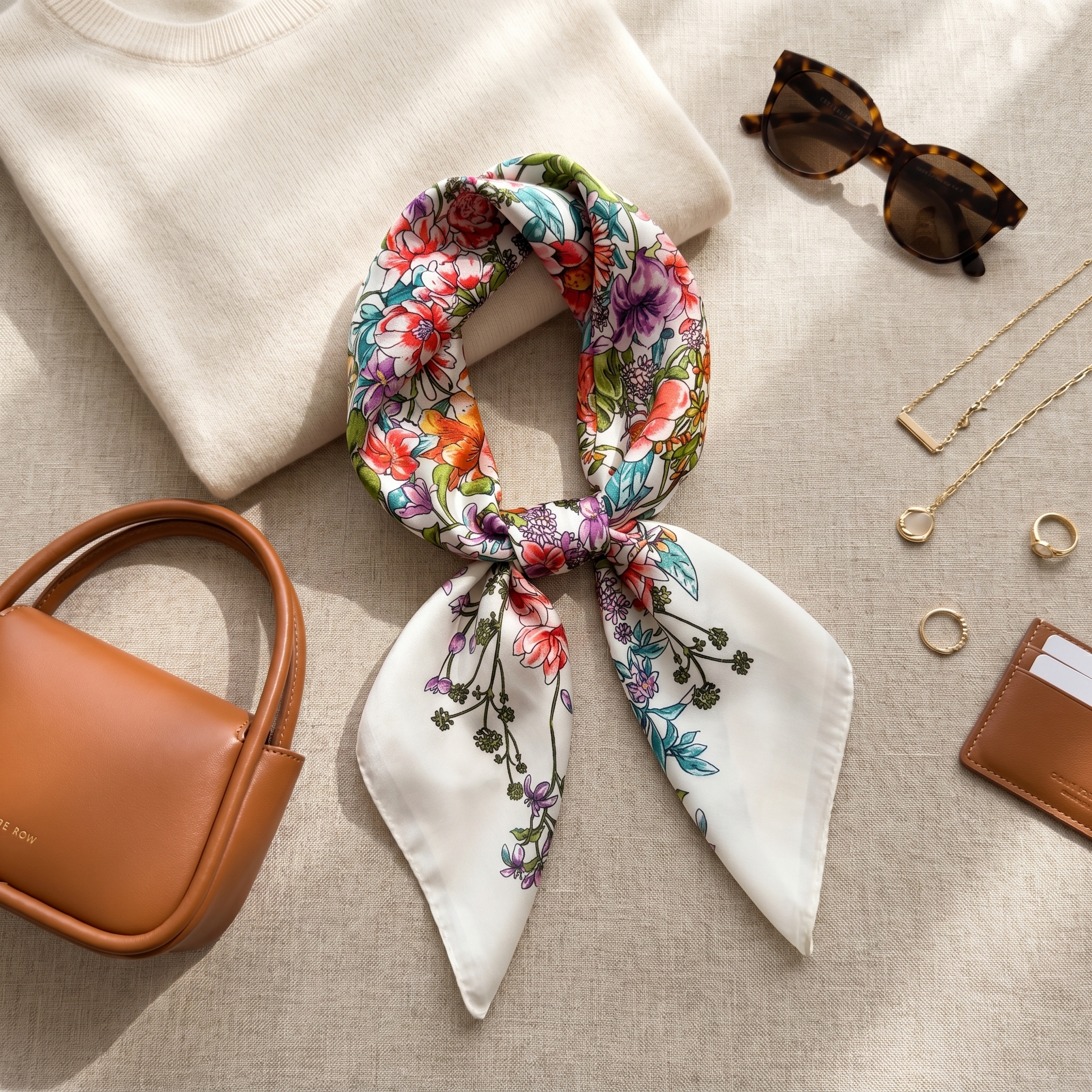 Bracksley multicolor floral satin scarf for women, 27 inch square — view 2
