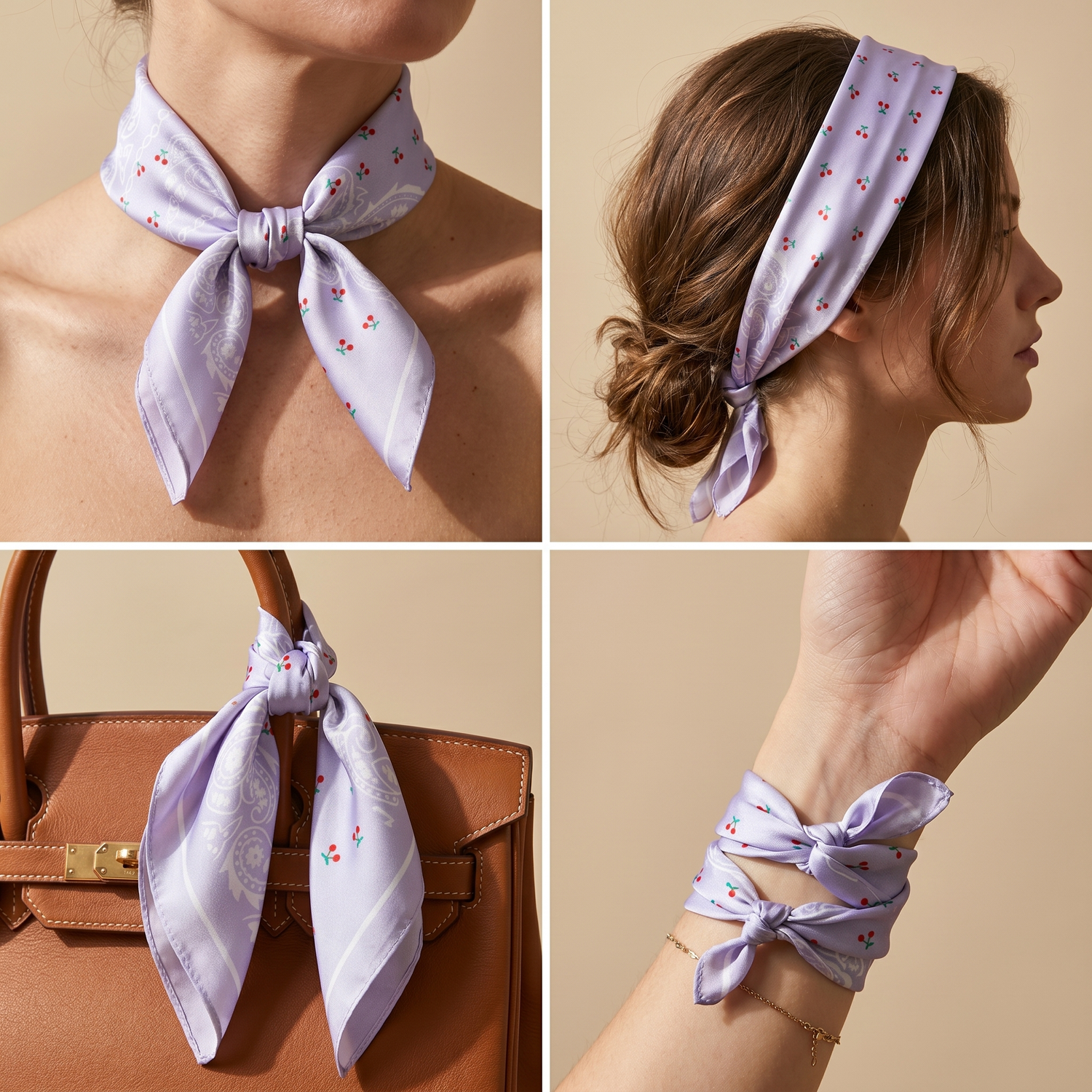 Bracksley purple floral satin scarf for women, 27 inch square — view 3