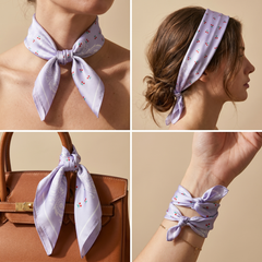 Bracksley purple floral satin scarf for women, 27 inch square — view 3